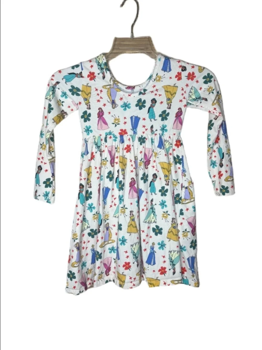 Hanna Andersson Disney Princess White Long-Sleeve Shater Dress 120cm/6-7